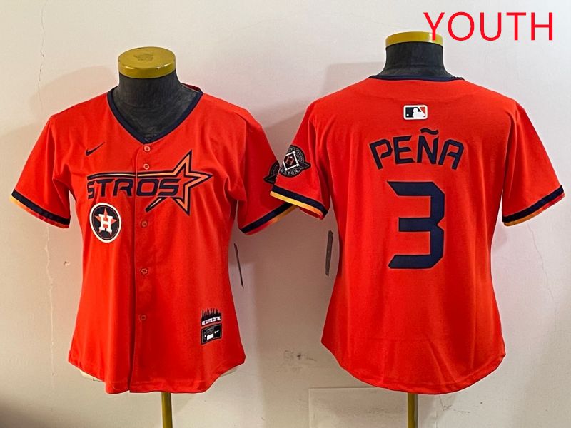 Youth Houston Astros Blank #3 Pena Three generations Joint Name 2025 Nike MLB Jersey style 8->youth mlb jersey->Youth Jersey